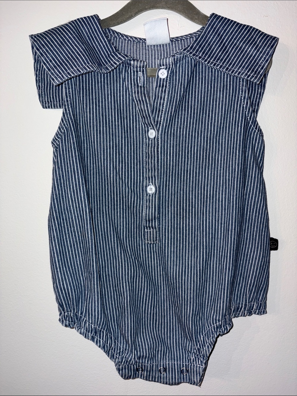 Wynken Striped Navy Blue Baby One-Piece Romper